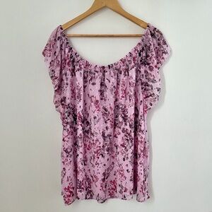 Torrid Pink Floral Peasant Blouse Size 3x Lightweight Sheer Ruffle Sleeve Top